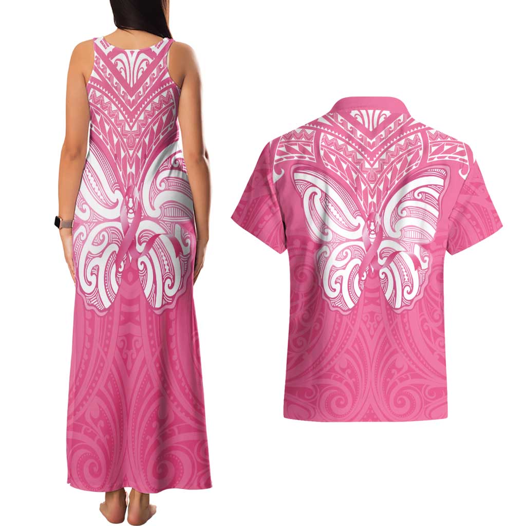 New Zealand Breast Cancer Awareness Couples Matching Tank Maxi Dress and Hawaiian Shirt Maori Butterfly Pink Ribbon - Aussie Hoodie