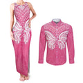 New Zealand Breast Cancer Awareness Couples Matching Tank Maxi Dress and Long Sleeve Button Shirt Maori Butterfly Pink Ribbon - Aussie Hoodie