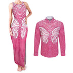 New Zealand Breast Cancer Awareness Couples Matching Tank Maxi Dress and Long Sleeve Button Shirt Maori Butterfly Pink Ribbon - Aussie Hoodie