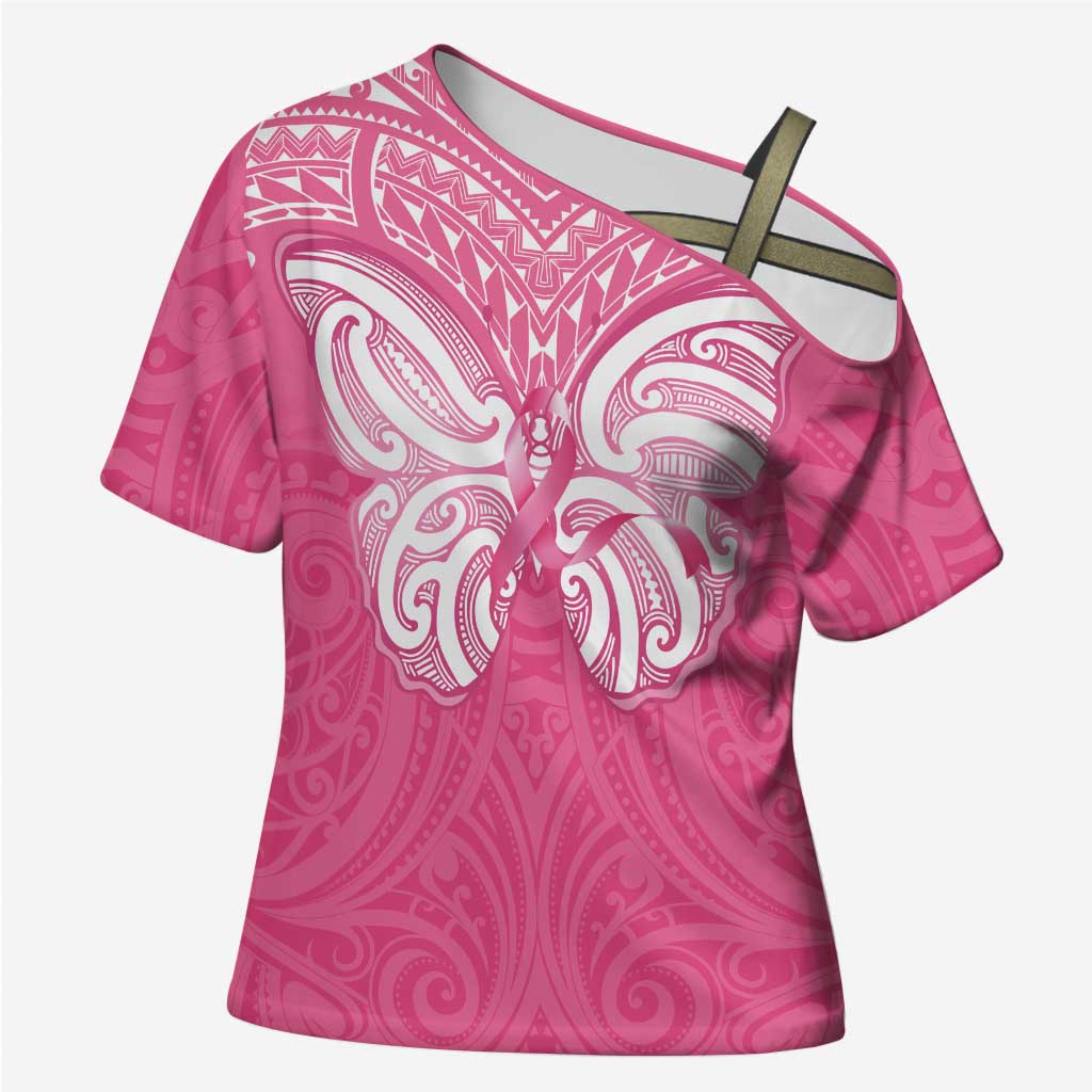 New Zealand Breast Cancer Awareness Cross Shoulder Shirt Maori Butterfly Pink Ribbon - Aussie Hoodie