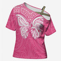 New Zealand Breast Cancer Awareness Cross Shoulder Shirt Maori Butterfly Pink Ribbon - Aussie Hoodie
