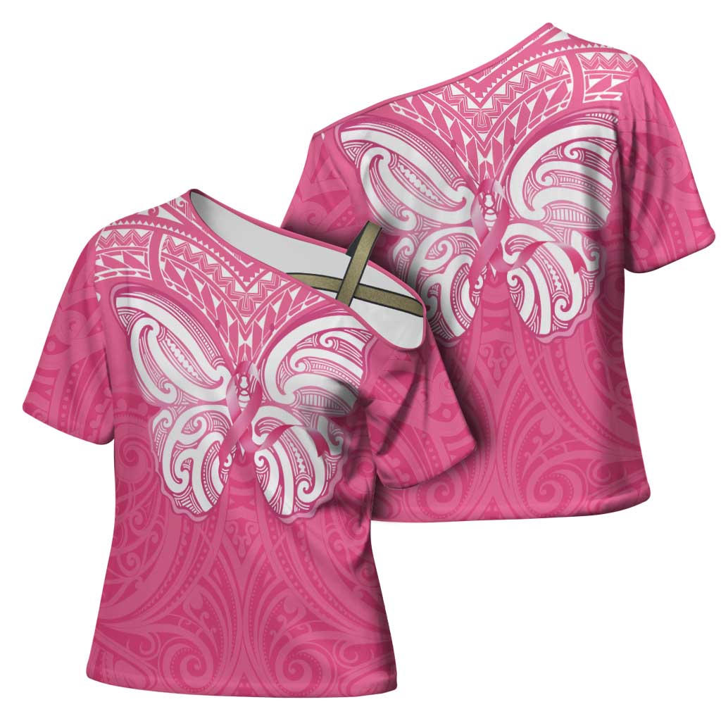 New Zealand Breast Cancer Awareness Cross Shoulder Shirt Maori Butterfly Pink Ribbon - Aussie Hoodie