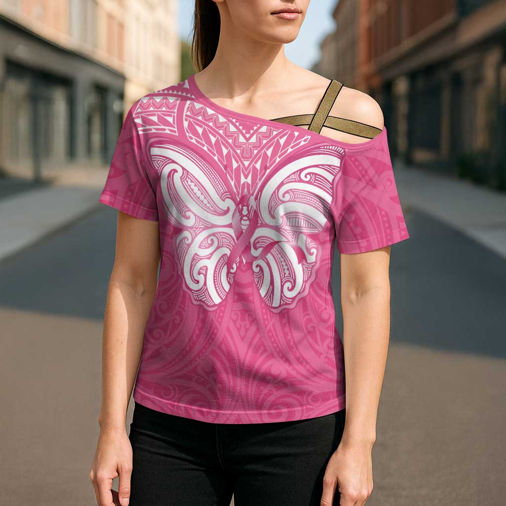 New Zealand Breast Cancer Awareness Cross Shoulder Shirt Maori Butterfly Pink Ribbon - Aussie Hoodie