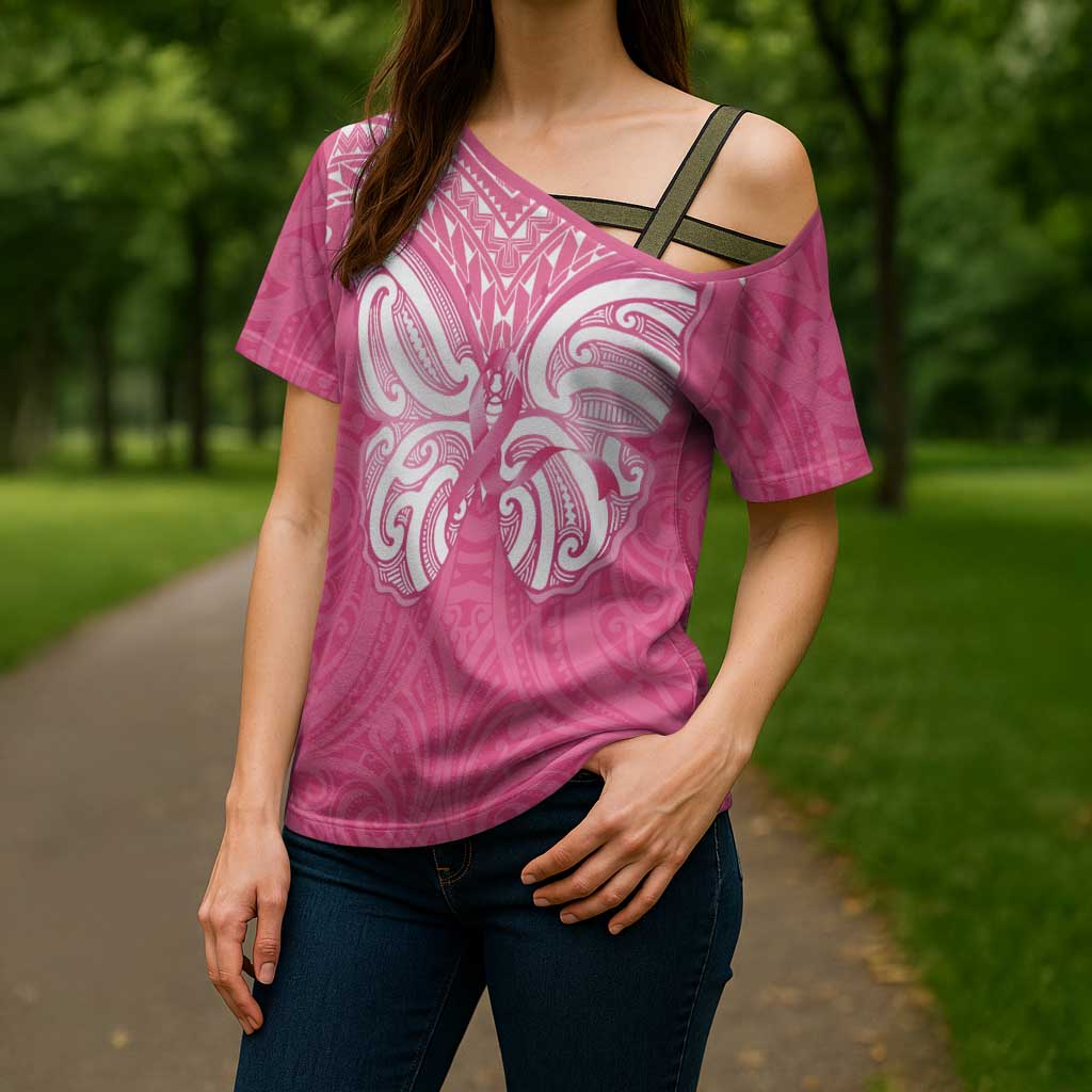 New Zealand Breast Cancer Awareness Cross Shoulder Shirt Maori Butterfly Pink Ribbon - Aussie Hoodie