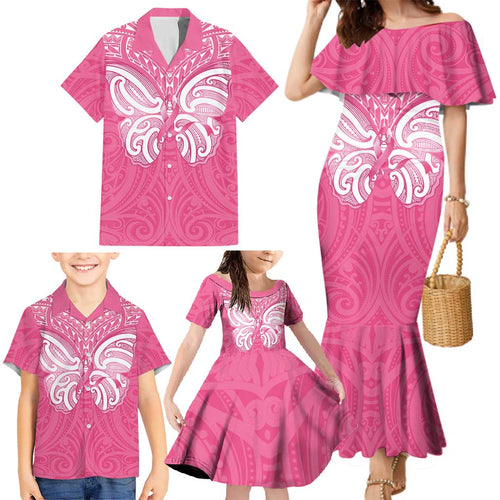 New Zealand Breast Cancer Awareness Family Matching Mermaid Dress and Hawaiian Shirt Maori Butterfly Pink Ribbon - Aussie Hoodie