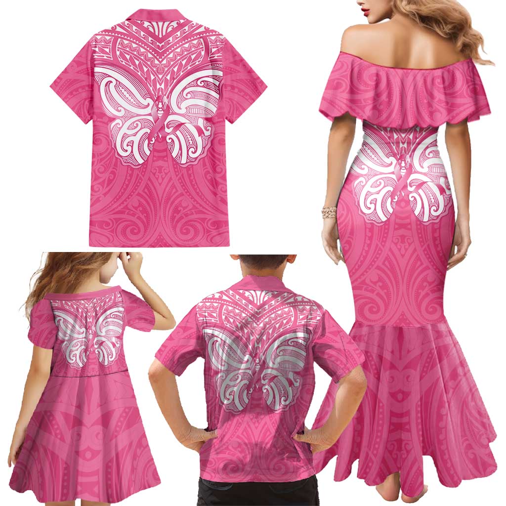 New Zealand Breast Cancer Awareness Family Matching Mermaid Dress and Hawaiian Shirt Maori Butterfly Pink Ribbon - Aussie Hoodie