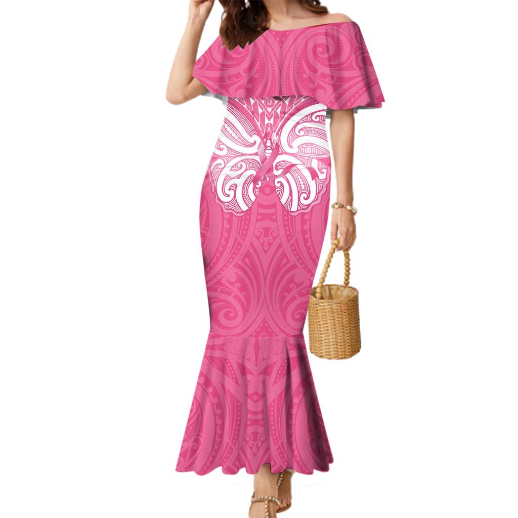 New Zealand Breast Cancer Awareness Family Matching Mermaid Dress and Hawaiian Shirt Maori Butterfly Pink Ribbon - Aussie Hoodie