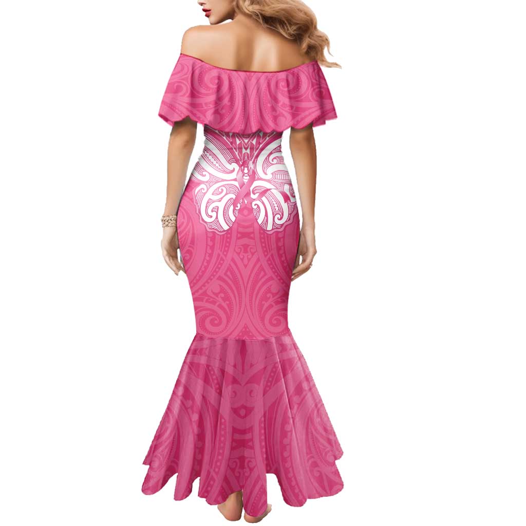 New Zealand Breast Cancer Awareness Family Matching Mermaid Dress and Hawaiian Shirt Maori Butterfly Pink Ribbon - Aussie Hoodie