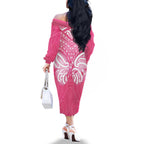 New Zealand Breast Cancer Awareness Family Matching Off The Shoulder Long Sleeve Dress and Hawaiian Shirt Maori Butterfly Pink Ribbon - Aussie Hoodie