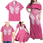 New Zealand Breast Cancer Awareness Family Matching Off Shoulder Maxi Dress and Hawaiian Shirt Maori Butterfly Pink Ribbon - Aussie Hoodie
