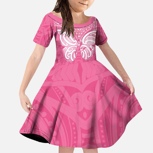 New Zealand Breast Cancer Awareness Family Matching Off Shoulder Maxi Dress and Hawaiian Shirt Maori Butterfly Pink Ribbon - Aussie Hoodie