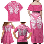New Zealand Breast Cancer Awareness Family Matching Off Shoulder Maxi Dress and Hawaiian Shirt Maori Butterfly Pink Ribbon - Aussie Hoodie
