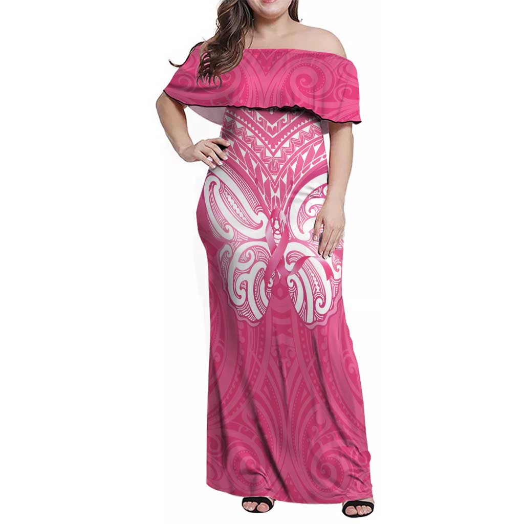 New Zealand Breast Cancer Awareness Family Matching Off Shoulder Maxi Dress and Hawaiian Shirt Maori Butterfly Pink Ribbon - Aussie Hoodie
