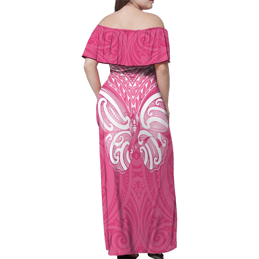 New Zealand Breast Cancer Awareness Family Matching Off Shoulder Maxi Dress and Hawaiian Shirt Maori Butterfly Pink Ribbon - Aussie Hoodie