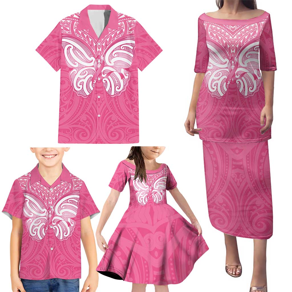 New Zealand Breast Cancer Awareness Family Matching Puletasi and Hawaiian Shirt Maori Butterfly Pink Ribbon - Aussie Hoodie