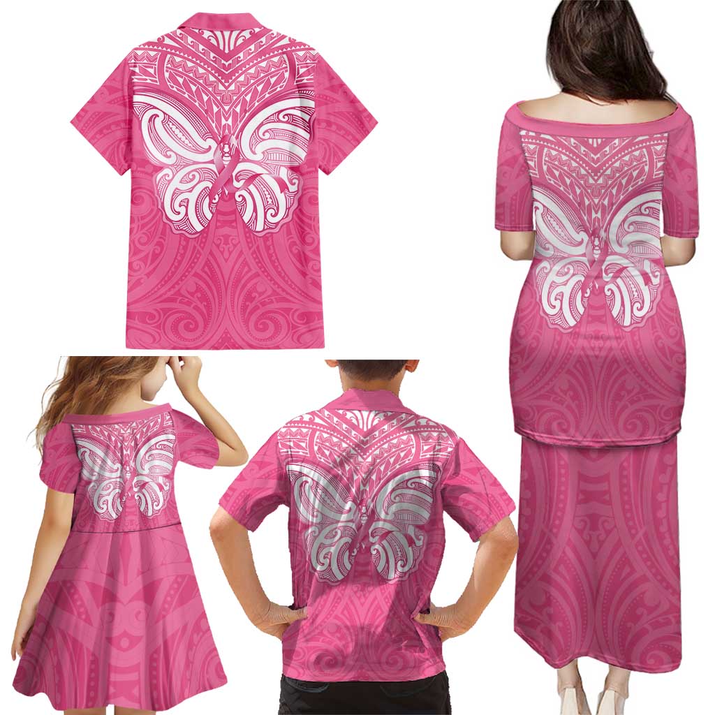 New Zealand Breast Cancer Awareness Family Matching Puletasi and Hawaiian Shirt Maori Butterfly Pink Ribbon - Aussie Hoodie