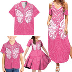 New Zealand Breast Cancer Awareness Family Matching Summer Maxi Dress and Hawaiian Shirt Maori Butterfly Pink Ribbon - Aussie Hoodie
