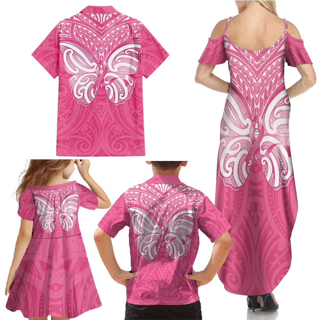 New Zealand Breast Cancer Awareness Family Matching Summer Maxi Dress and Hawaiian Shirt Maori Butterfly Pink Ribbon - Aussie Hoodie