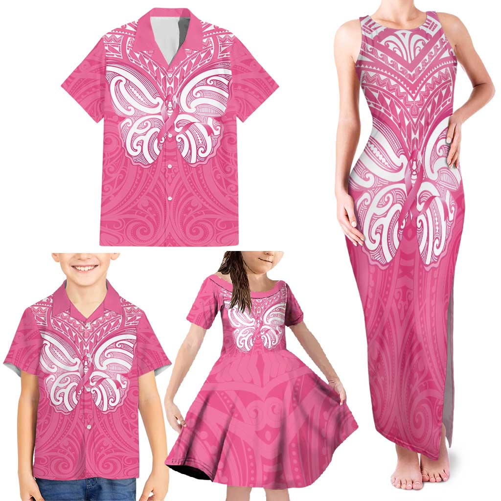 New Zealand Breast Cancer Awareness Family Matching Tank Maxi Dress and Hawaiian Shirt Maori Butterfly Pink Ribbon - Aussie Hoodie