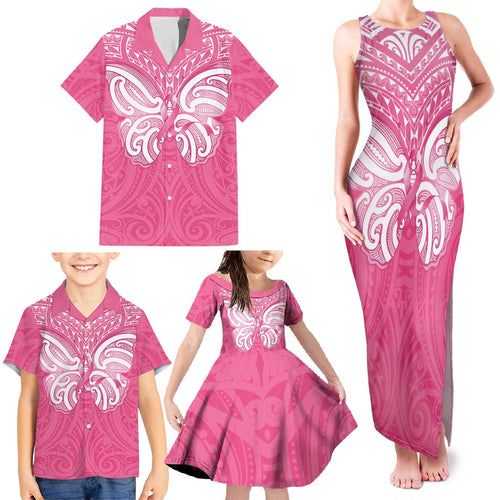 New Zealand Breast Cancer Awareness Family Matching Tank Maxi Dress and Hawaiian Shirt Maori Butterfly Pink Ribbon - Aussie Hoodie