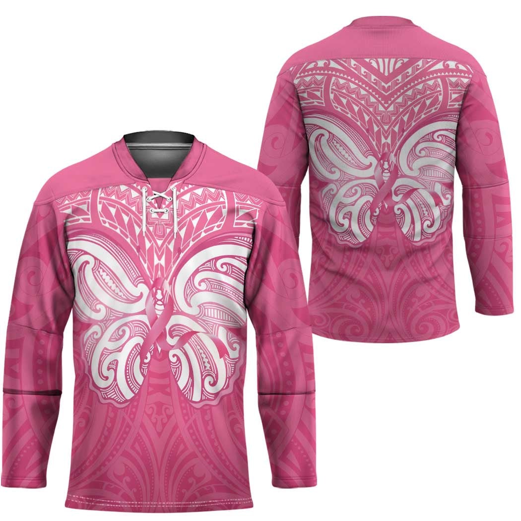 New Zealand Breast Cancer Awareness Hockey Jersey Maori Butterfly Pink Ribbon - Aussie Hoodie
