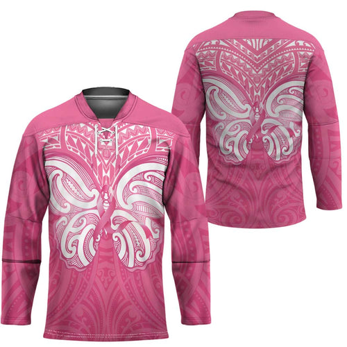 New Zealand Breast Cancer Awareness Hockey Jersey Maori Butterfly Pink Ribbon - Aussie Hoodie
