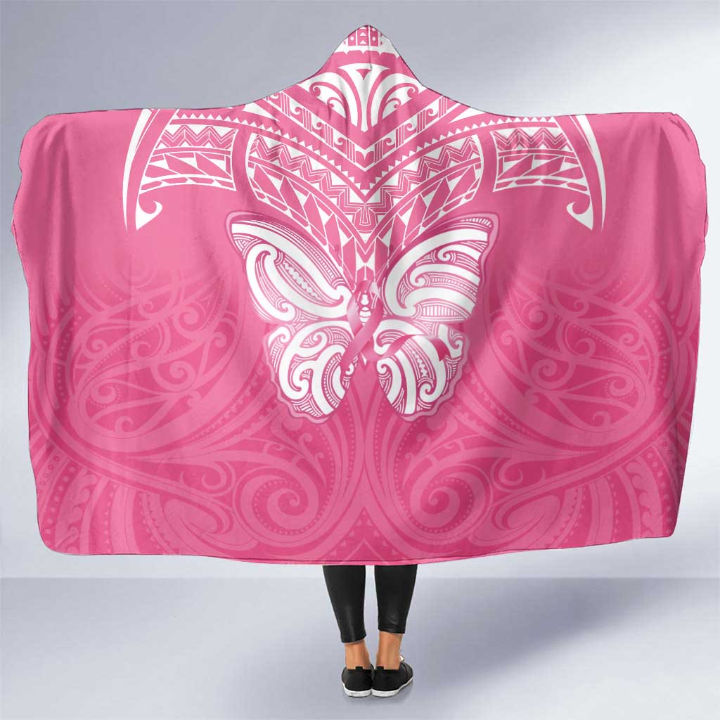 New Zealand Breast Cancer Awareness Hooded Blanket Maori Butterfly Pink Ribbon - Aussie Hoodie