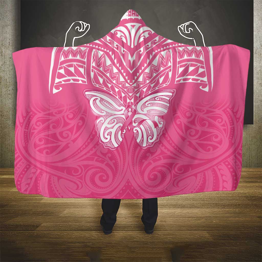 New Zealand Breast Cancer Awareness Hooded Blanket Maori Butterfly Pink Ribbon - Aussie Hoodie