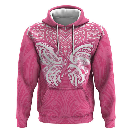 New Zealand Breast Cancer Awareness Hoodie Maori Butterfly Pink Ribbon - Aussie Hoodie
