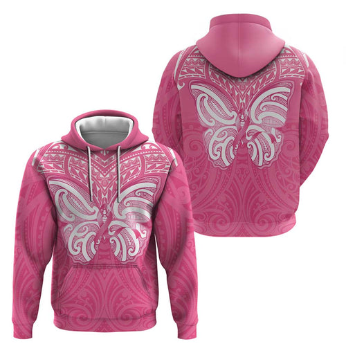 New Zealand Breast Cancer Awareness Hoodie Maori Butterfly Pink Ribbon - Aussie Hoodie