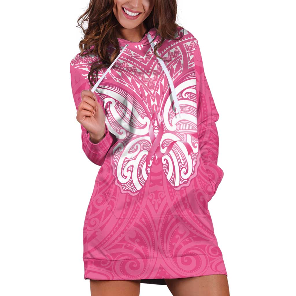 New Zealand Breast Cancer Awareness Hoodie Dress Maori Butterfly Pink Ribbon - Aussie Hoodie