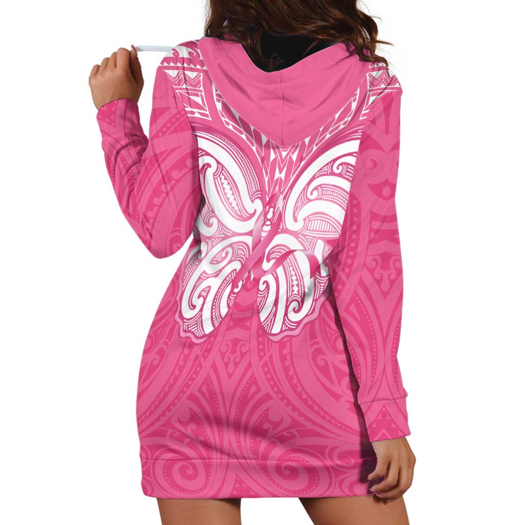 New Zealand Breast Cancer Awareness Hoodie Dress Maori Butterfly Pink Ribbon - Aussie Hoodie