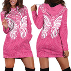 New Zealand Breast Cancer Awareness Hoodie Dress Maori Butterfly Pink Ribbon - Aussie Hoodie