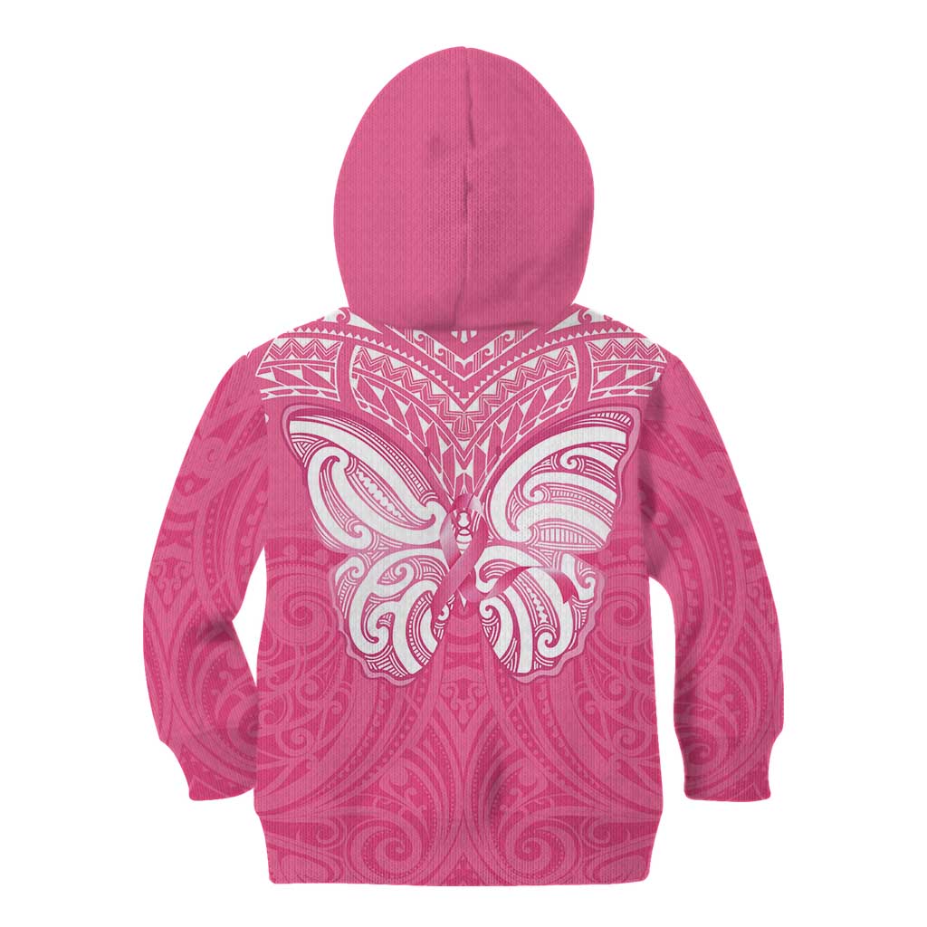 New Zealand Breast Cancer Awareness Kid Hoodie Maori Butterfly Pink Ribbon - Aussie Hoodie