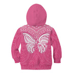 New Zealand Breast Cancer Awareness Kid Hoodie Maori Butterfly Pink Ribbon - Aussie Hoodie
