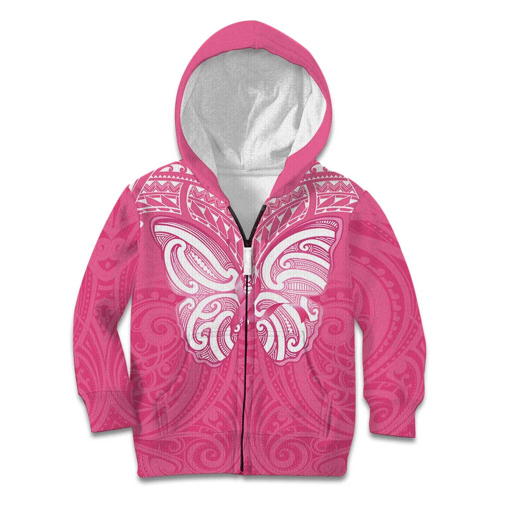 New Zealand Breast Cancer Awareness Kid Hoodie Maori Butterfly Pink Ribbon - Aussie Hoodie