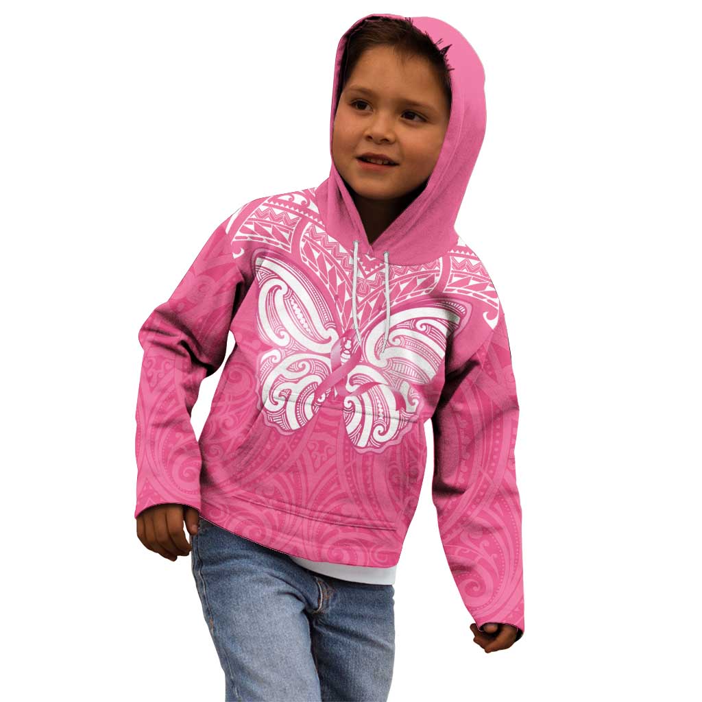 New Zealand Breast Cancer Awareness Kid Hoodie Maori Butterfly Pink Ribbon - Aussie Hoodie