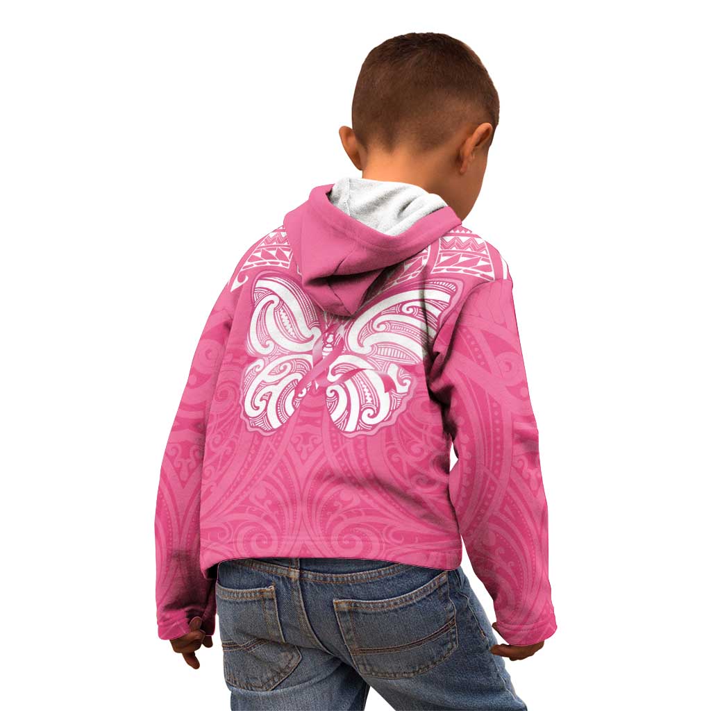 New Zealand Breast Cancer Awareness Kid Hoodie Maori Butterfly Pink Ribbon - Aussie Hoodie