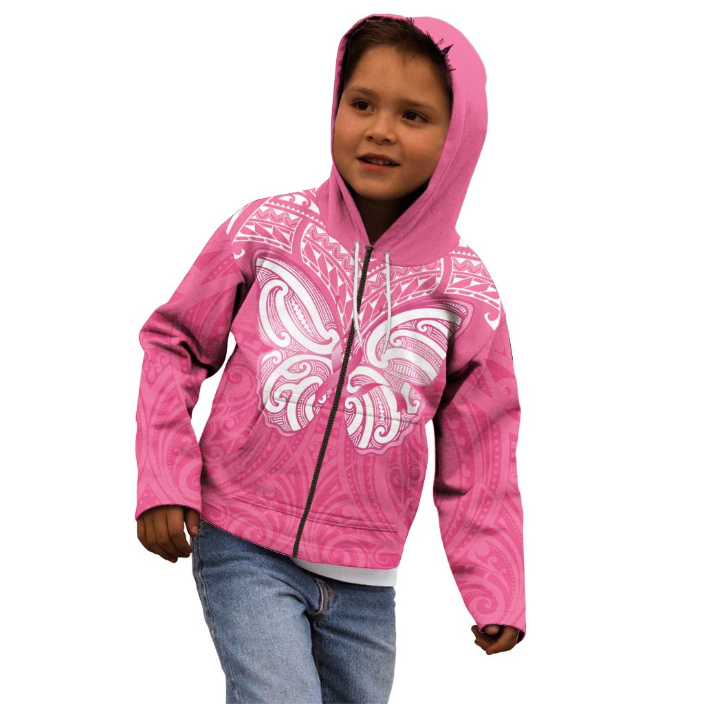 New Zealand Breast Cancer Awareness Kid Hoodie Maori Butterfly Pink Ribbon - Aussie Hoodie