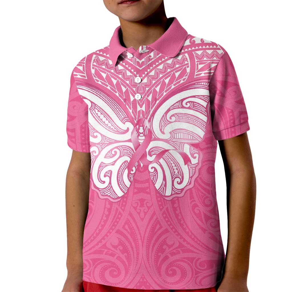 New Zealand Breast Cancer Awareness Kid Polo Shirt Maori Butterfly Pink Ribbon - Aussie Hoodie