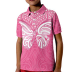 New Zealand Breast Cancer Awareness Kid Polo Shirt Maori Butterfly Pink Ribbon - Aussie Hoodie