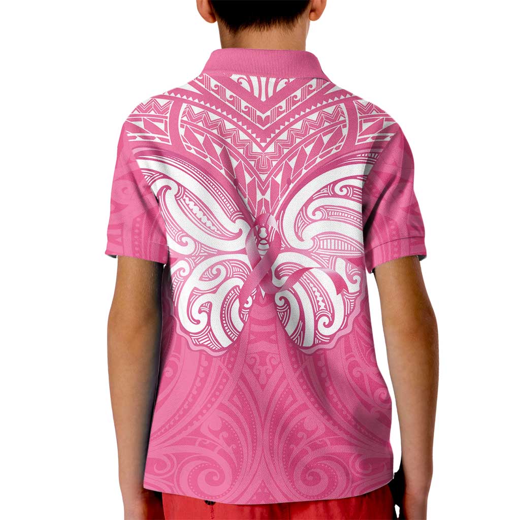 New Zealand Breast Cancer Awareness Kid Polo Shirt Maori Butterfly Pink Ribbon - Aussie Hoodie