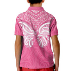 New Zealand Breast Cancer Awareness Kid Polo Shirt Maori Butterfly Pink Ribbon - Aussie Hoodie