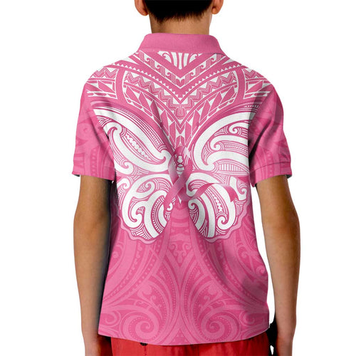 New Zealand Breast Cancer Awareness Kid Polo Shirt Maori Butterfly Pink Ribbon - Aussie Hoodie
