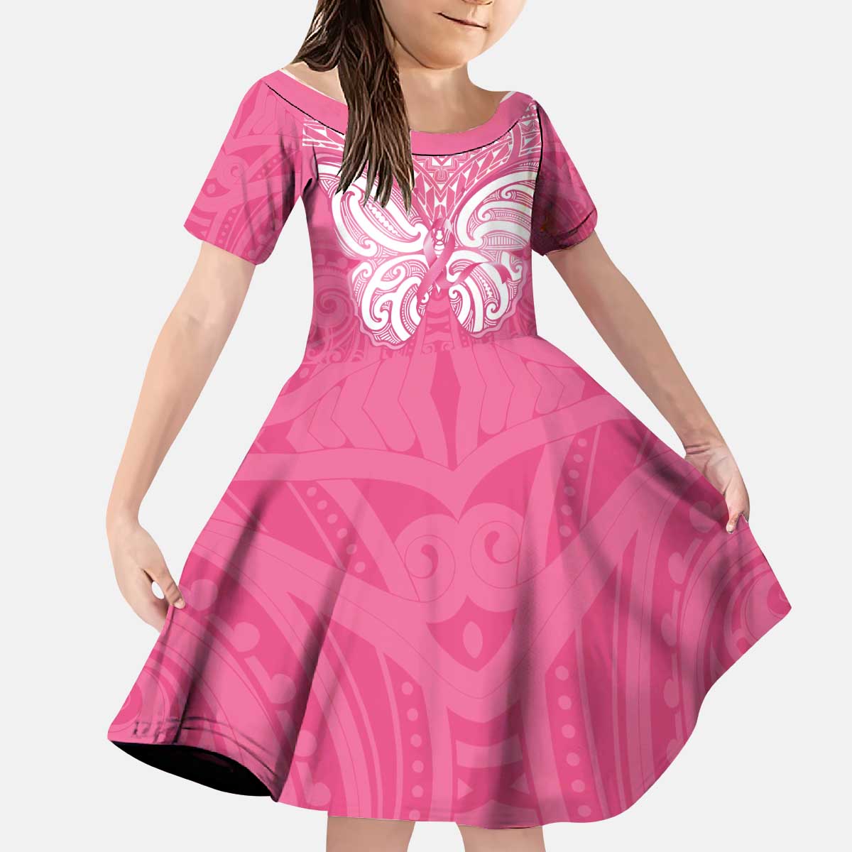 New Zealand Breast Cancer Awareness Kid Short Sleeve Dress Maori Butterfly Pink Ribbon - Aussie Hoodie