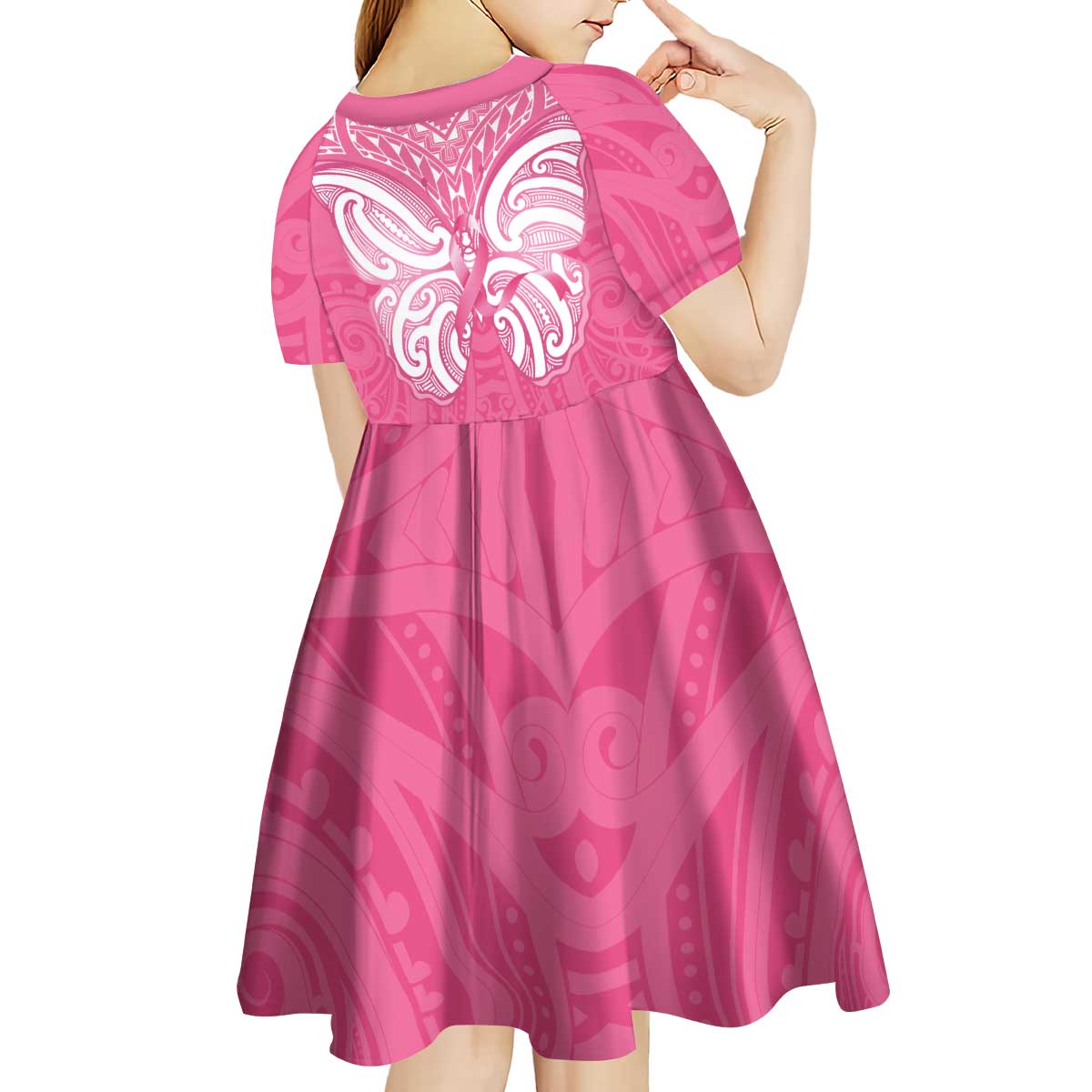 New Zealand Breast Cancer Awareness Kid Short Sleeve Dress Maori Butterfly Pink Ribbon - Aussie Hoodie