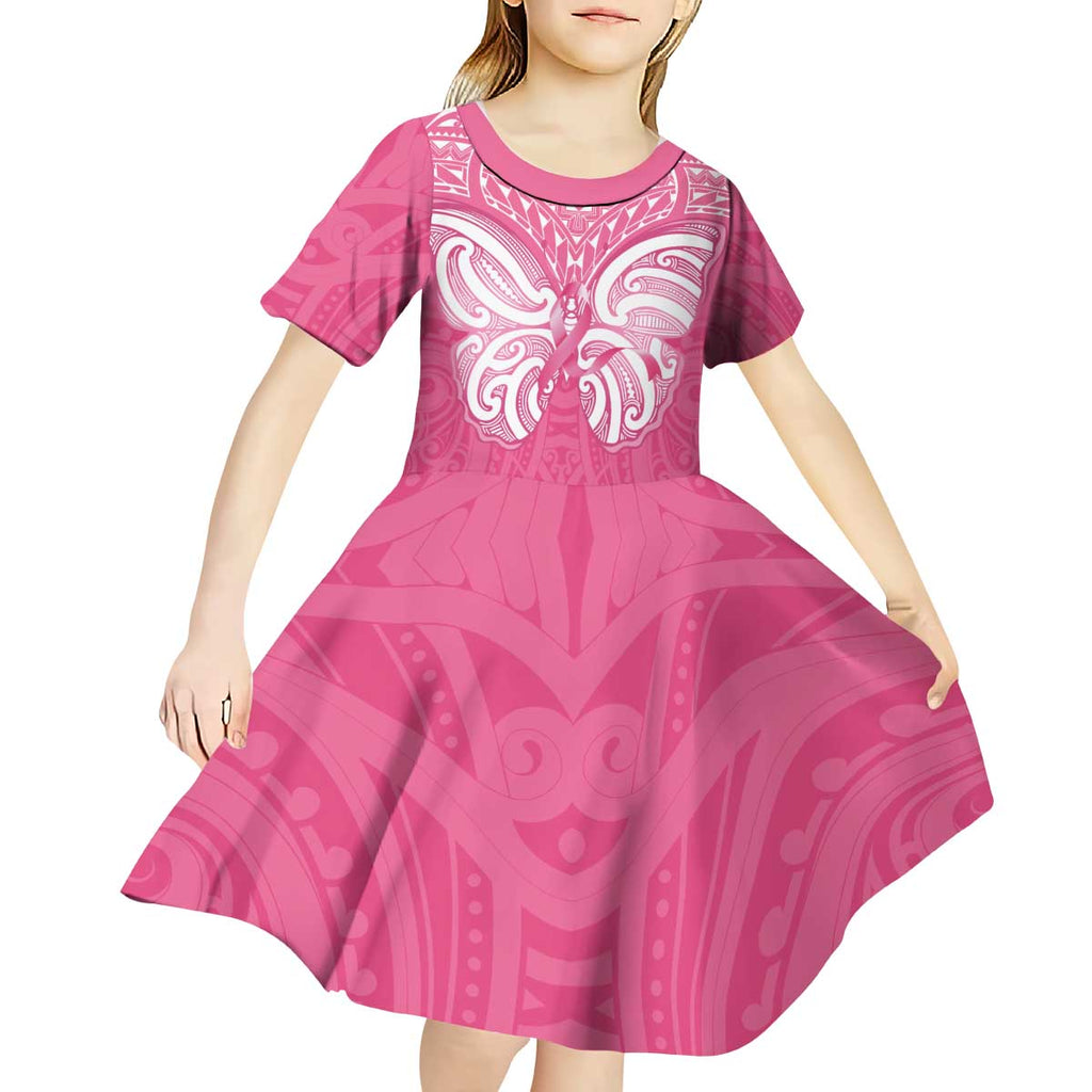 New Zealand Breast Cancer Awareness Kid Short Sleeve Dress Maori Butterfly Pink Ribbon - Aussie Hoodie