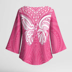 New Zealand Breast Cancer Awareness Kimono Sleeve Blouse Maori Butterfly Pink Ribbon - Aussie Hoodie