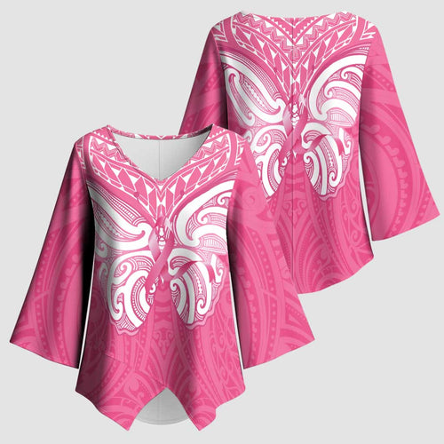 New Zealand Breast Cancer Awareness Kimono Sleeve Blouse Maori Butterfly Pink Ribbon - Aussie Hoodie