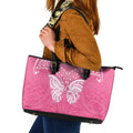 New Zealand Breast Cancer Awareness Leather Tote Bag Maori Butterfly Pink Ribbon - Aussie Hoodie